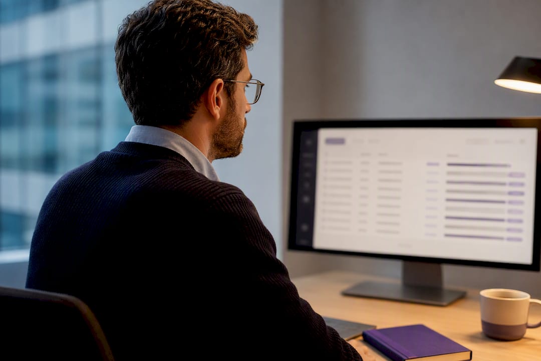 Finance professional reviewing bank feed screen