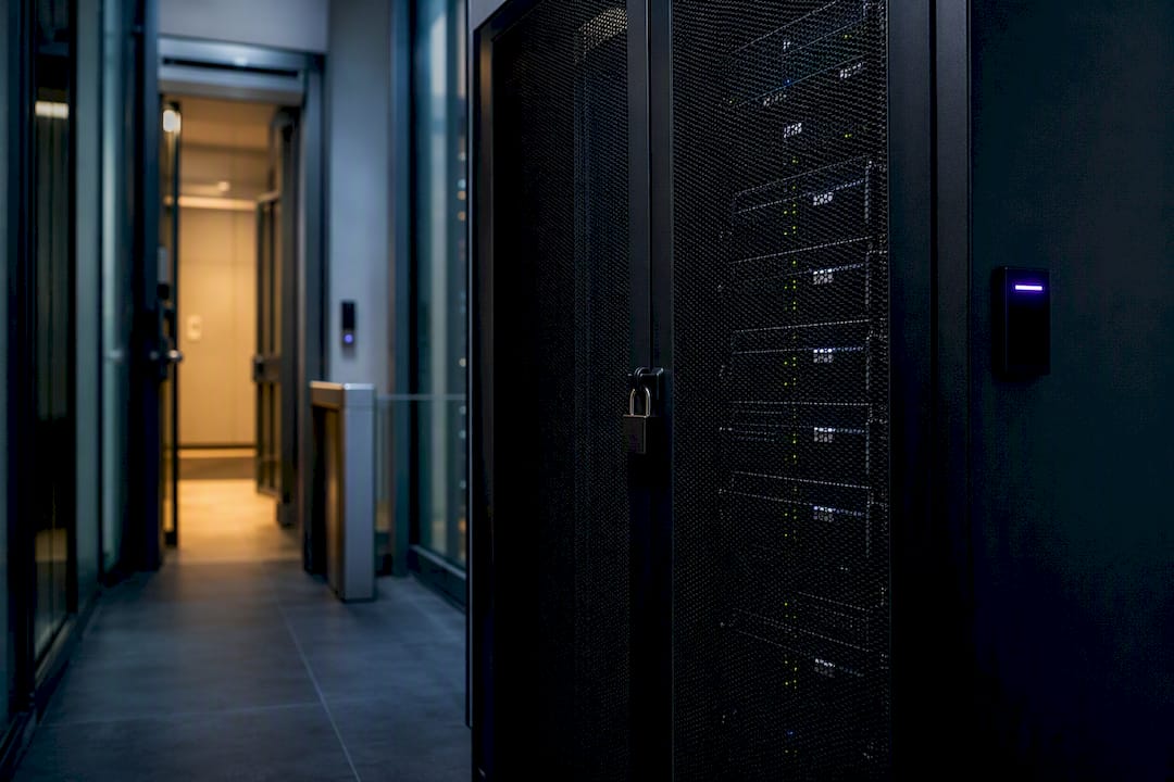Locked server cabinet in secure data centre