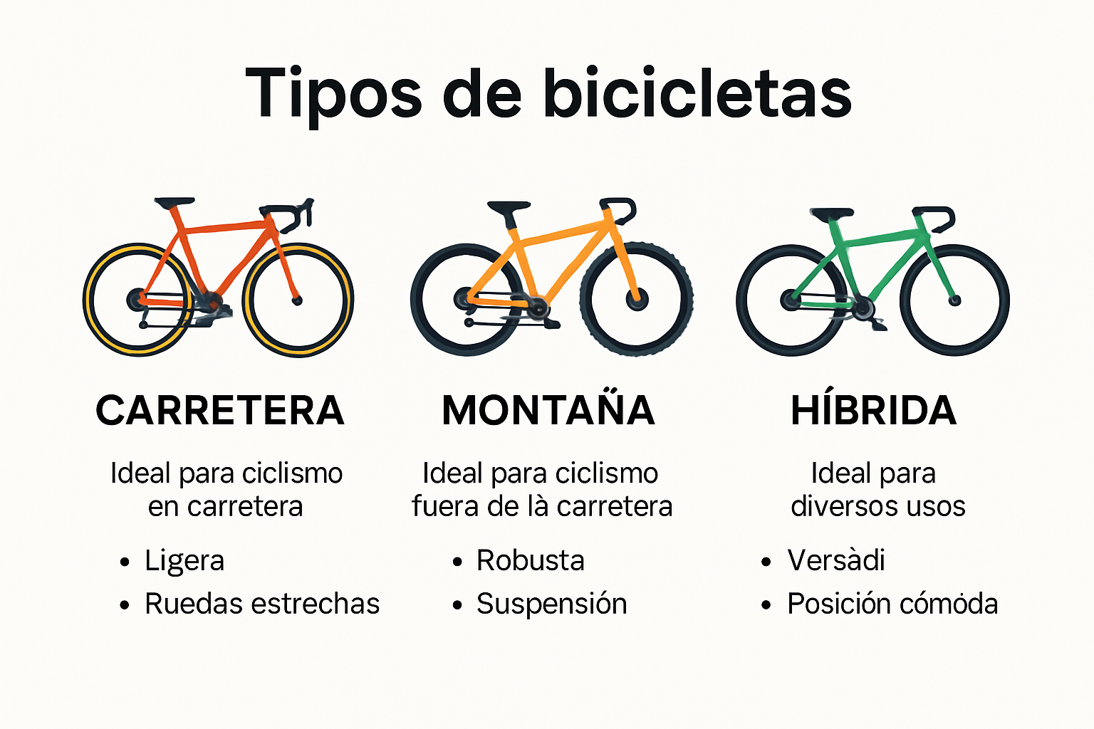 Infografía sobre tipos de bicicletas y sus usos principales