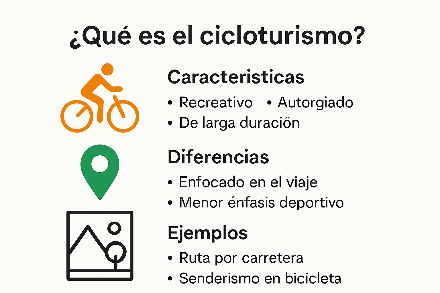Diagrama visual sobre el concepto y características del cicloturismo.
