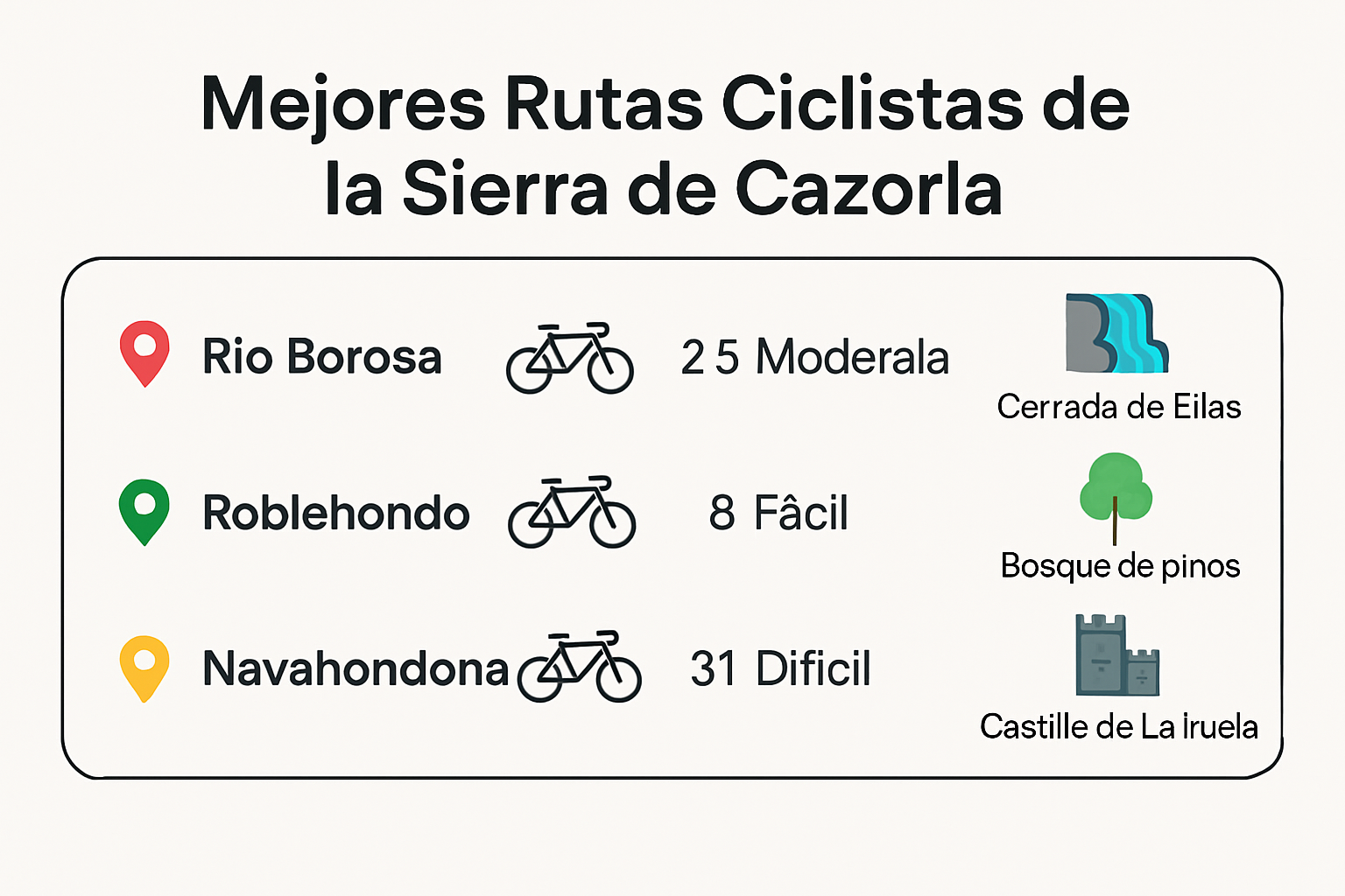 Infografía de rutas ciclistas en Sierra de Cazorla
