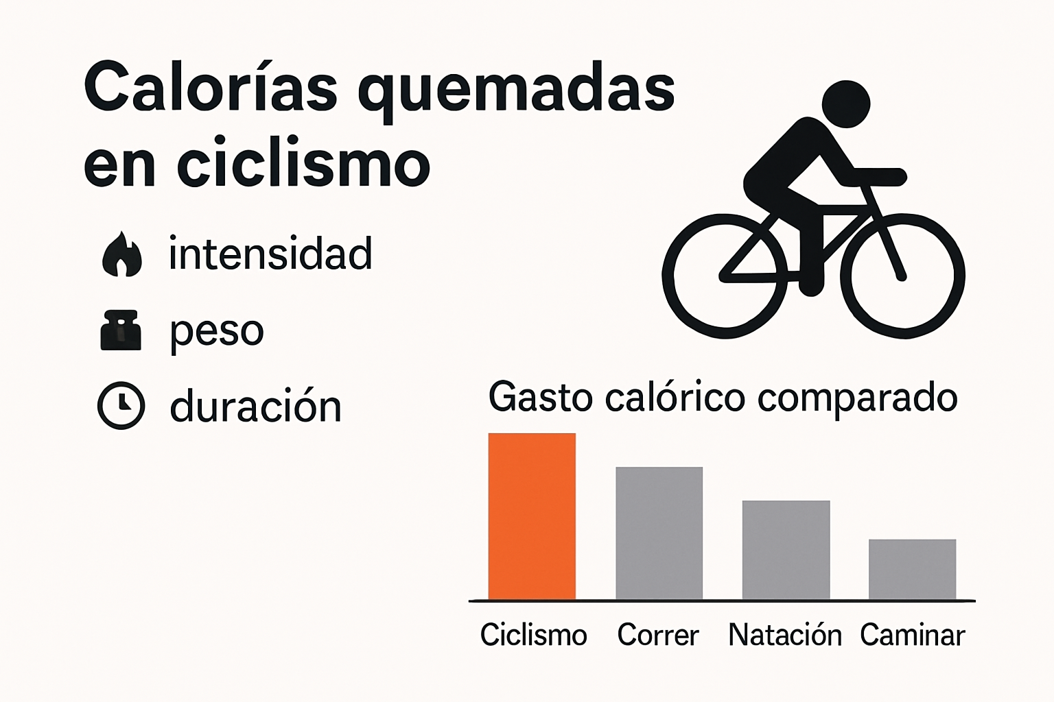 Gráfico comparativo de quema de calorías en ciclismo y otros ejercicios