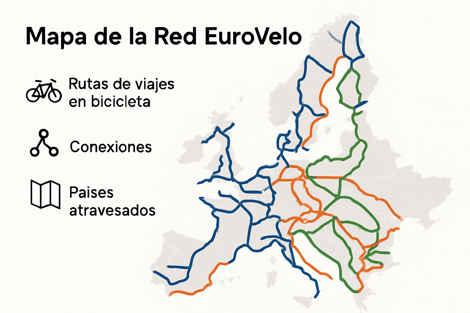 Mapa infográfico de las rutas EuroVelo en Europa