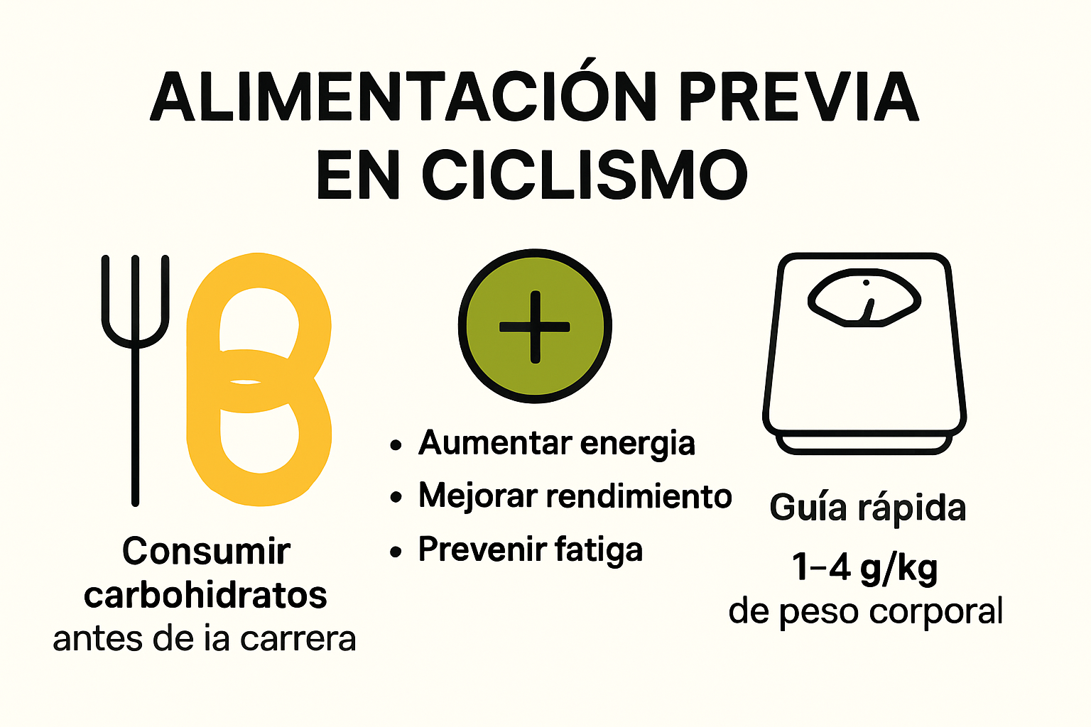 Infografía sobre importancia de la alimentación antes de una carrera ciclista