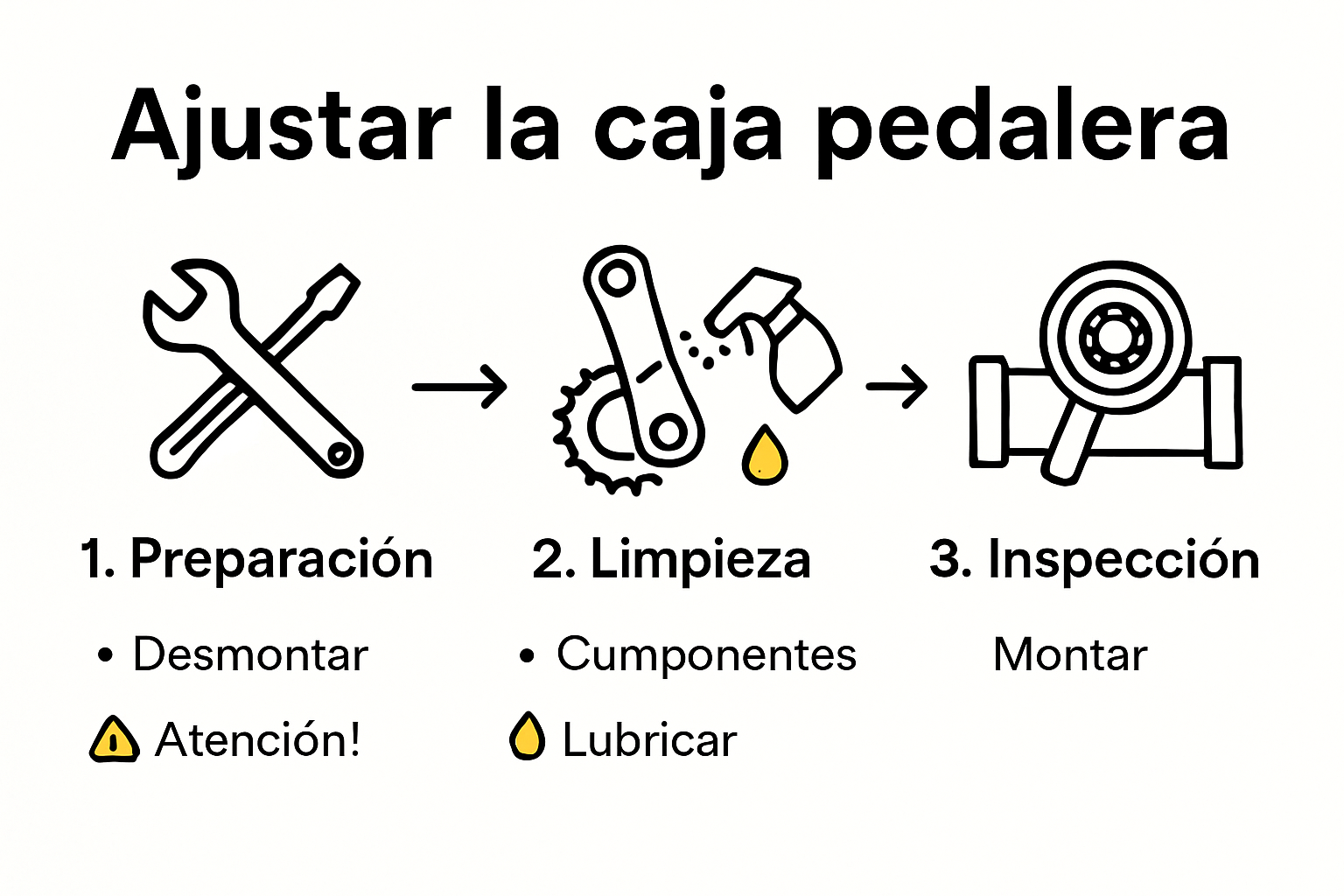 Infografía sobre el ajuste de la caja pedalera paso a paso