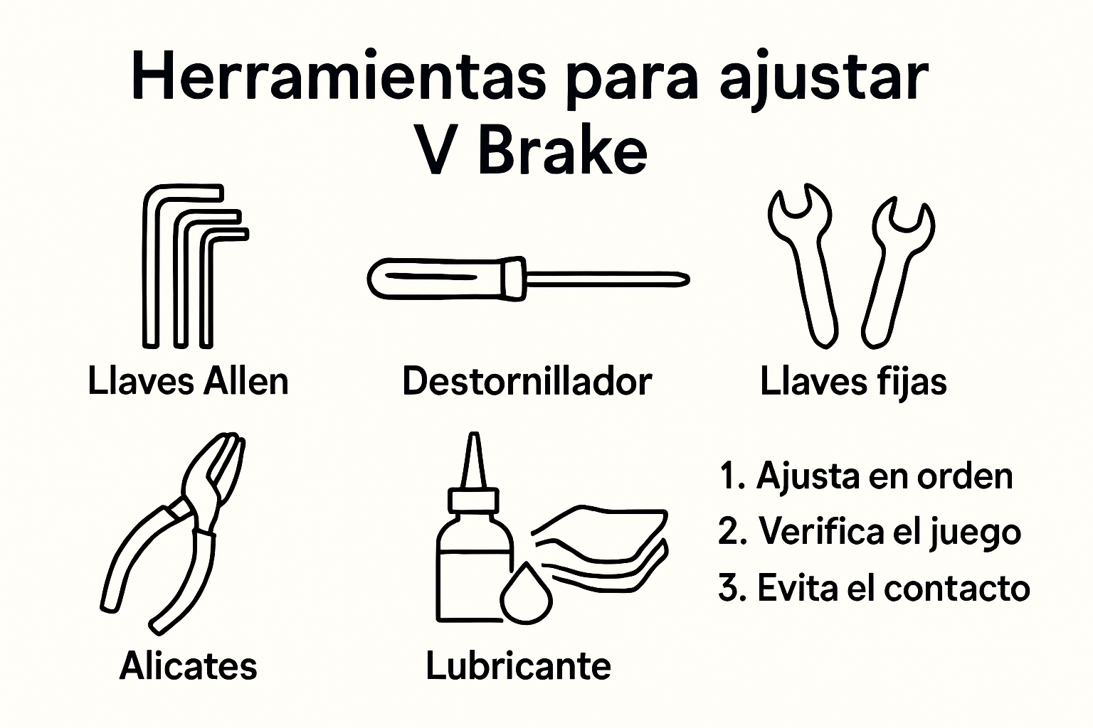 Infografía de herramientas esenciales para ajustar frenos V Brake