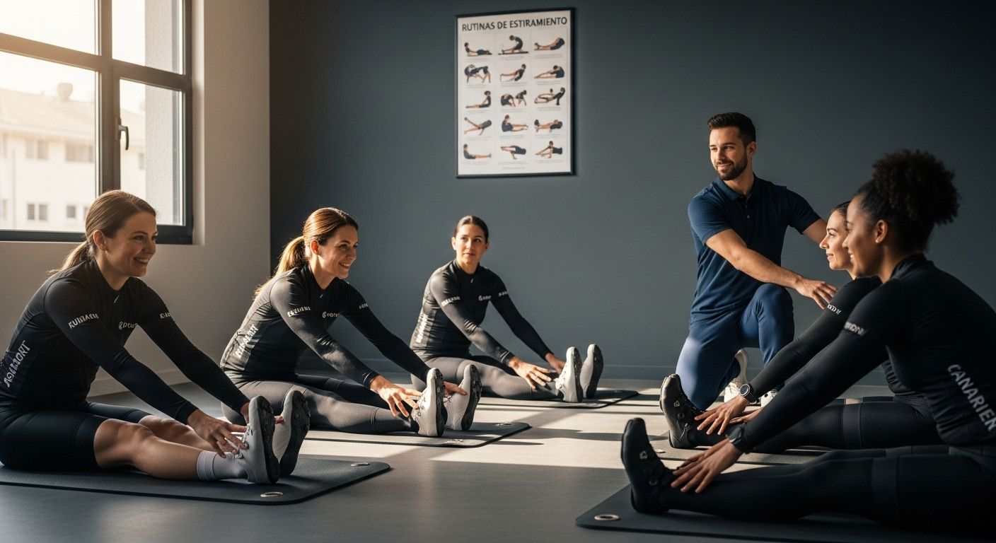 grupo ciclistas estiramiento recuperación
