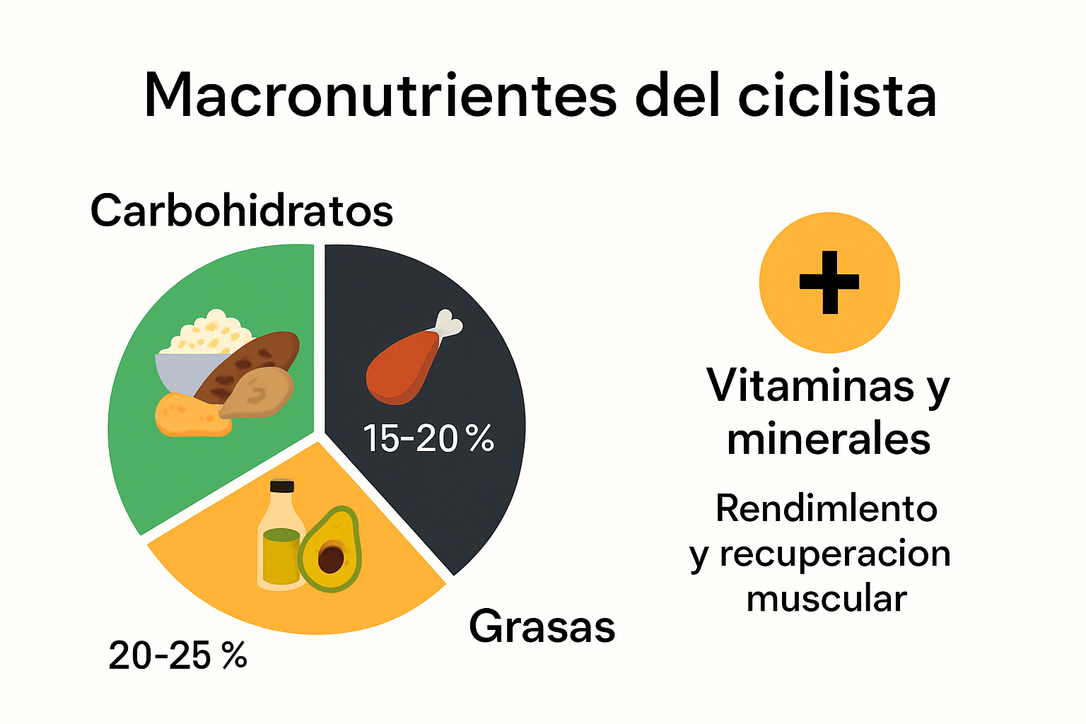 Infografía distribución macronutrientes y micronutrientes en ciclismo