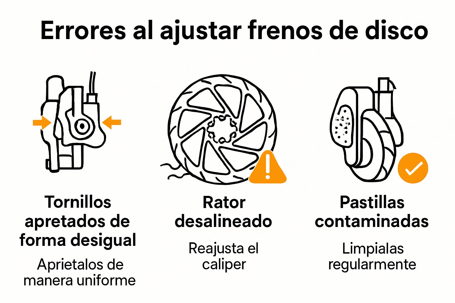 Infographic of common errors adjusting bicycle disc brakes