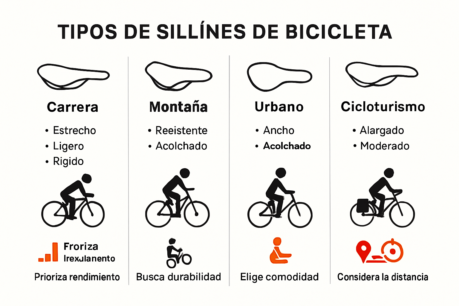 Infographic illustrating bicycle saddle types and uses