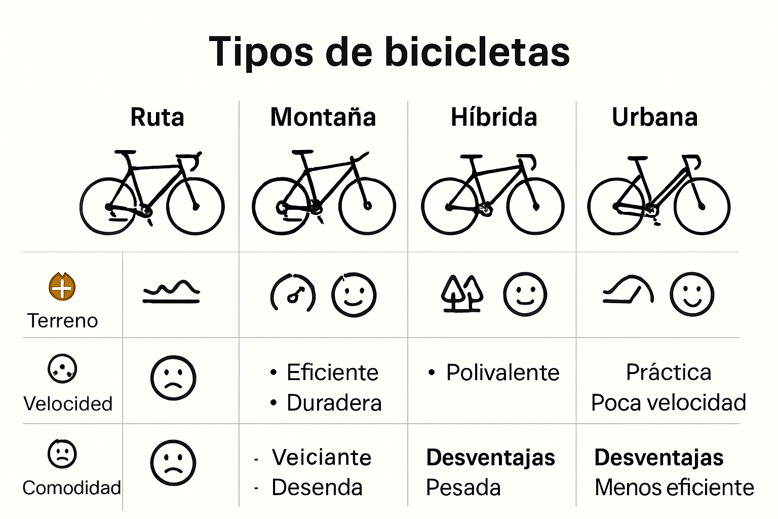 Infographic comparing types of bicycles for beginners