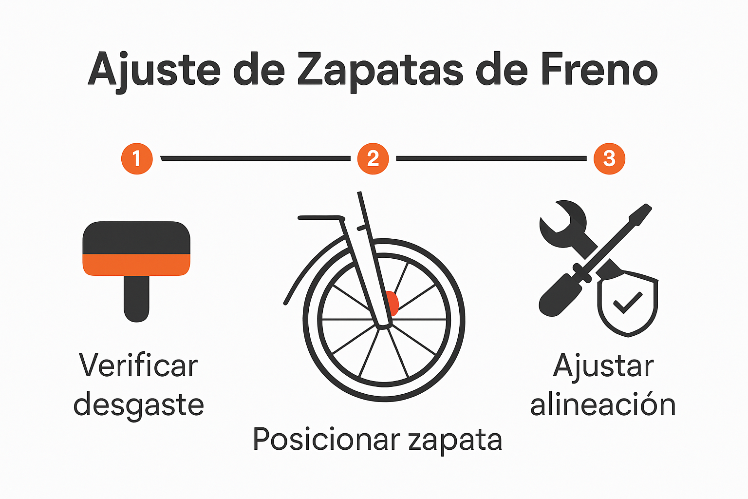 Infographic showing step-by-step brake pad adjustment for bikes