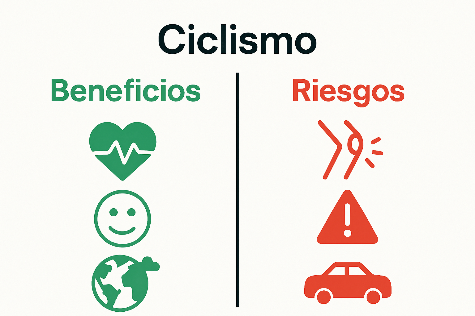 Infographic visually comparing main benefits and disadvantages of cycling