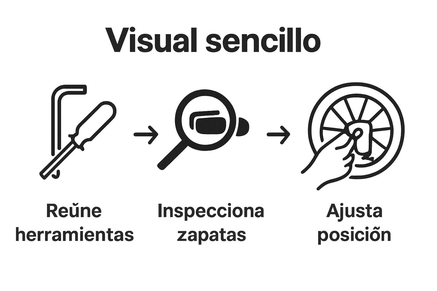 Tres pasos visuales para ajustar frenos de zapata en bicicleta