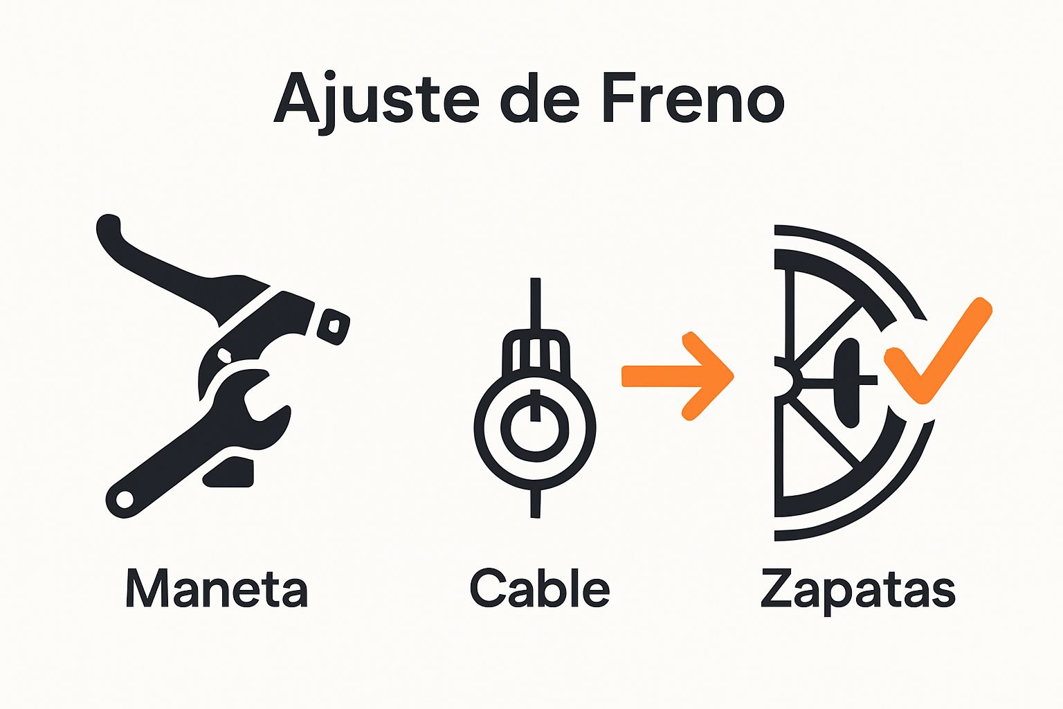 Secuencia visual de ajuste frenos bicicleta: palanca, cable y zapatas