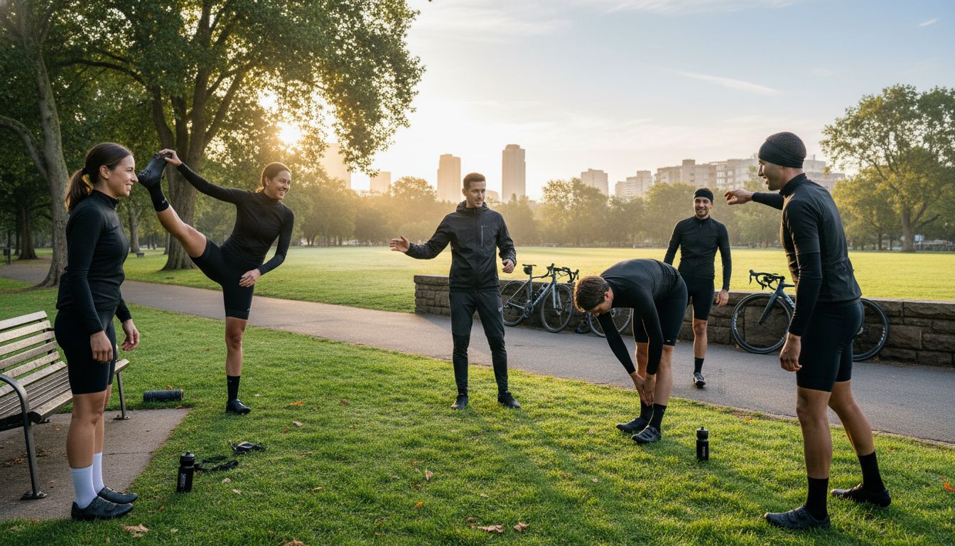 estiramiento ciclistas parque