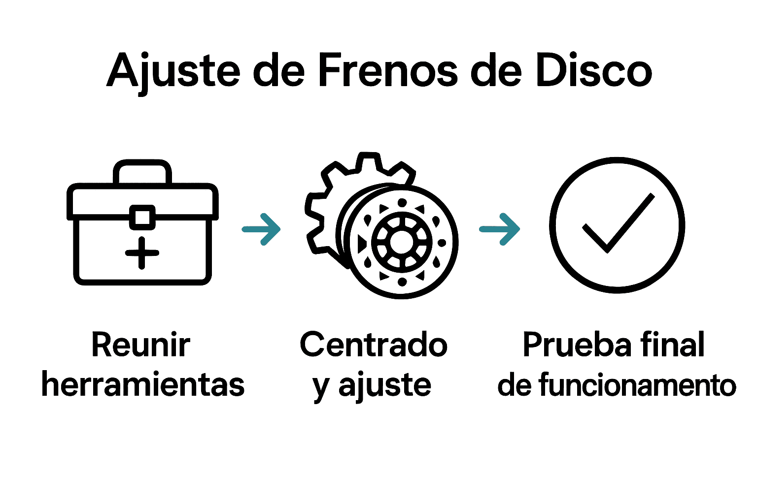 Infografía visual de proceso ajuste de frenos disco bicicleta
