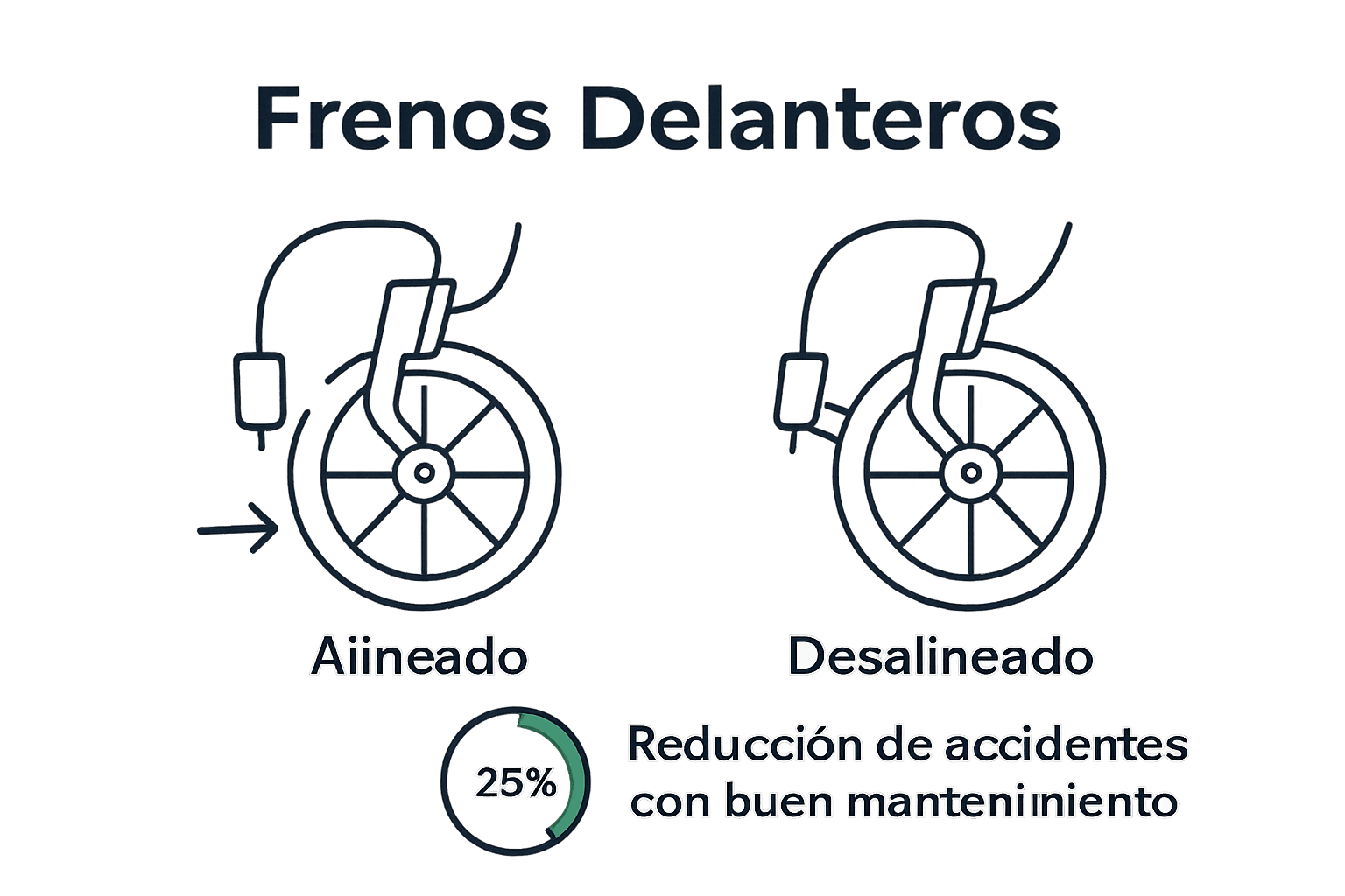 Comparación visual de freno alineado y desalineado