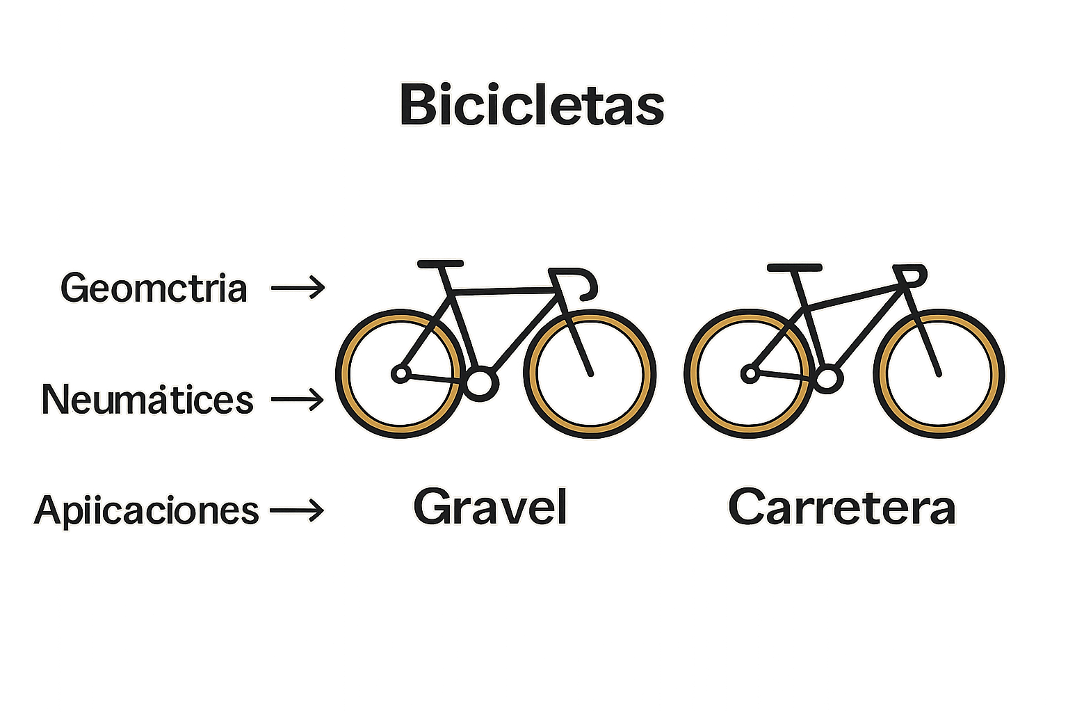 Infografía comparativa ciclismo gravel, carretera y MTB