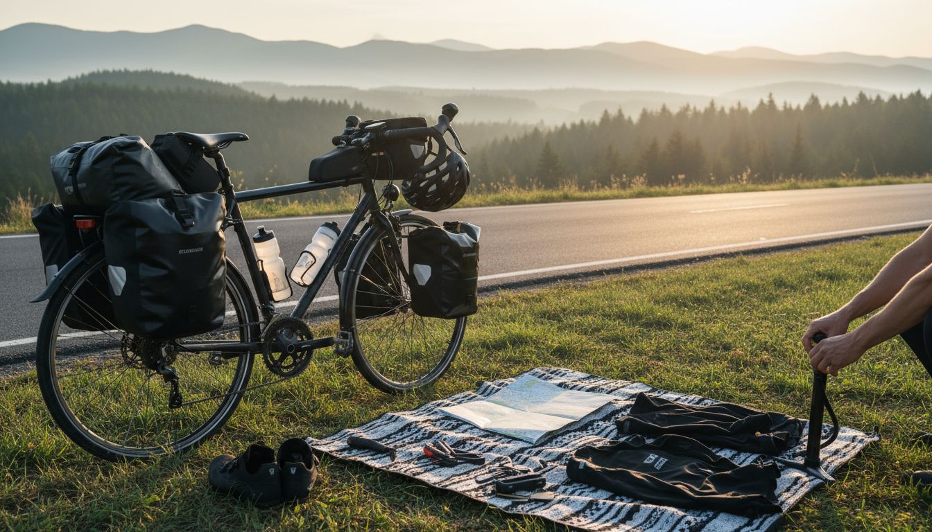 Bicicleta equipada con accesorios para cicloturismo