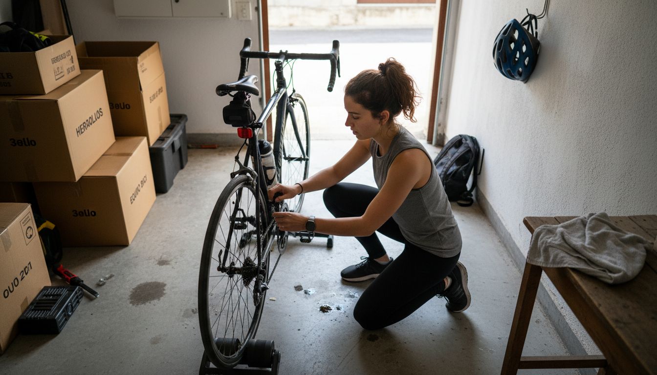 Preparando el rodillo para la bici en el garaje