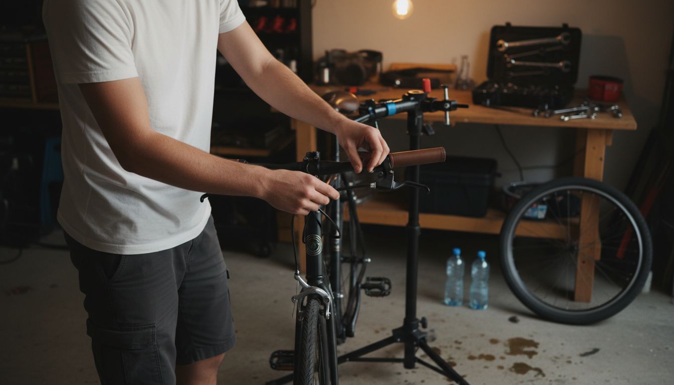 Poniendo a punto el cable de freno de la bici en el garaje