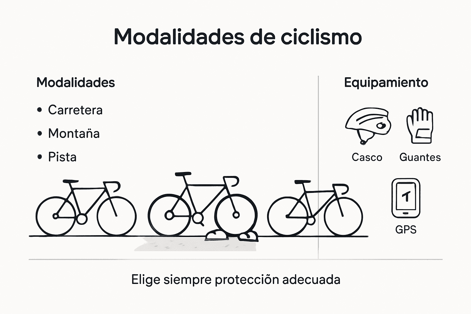 Resumen visual de tipos de actividades y el equipo necesario