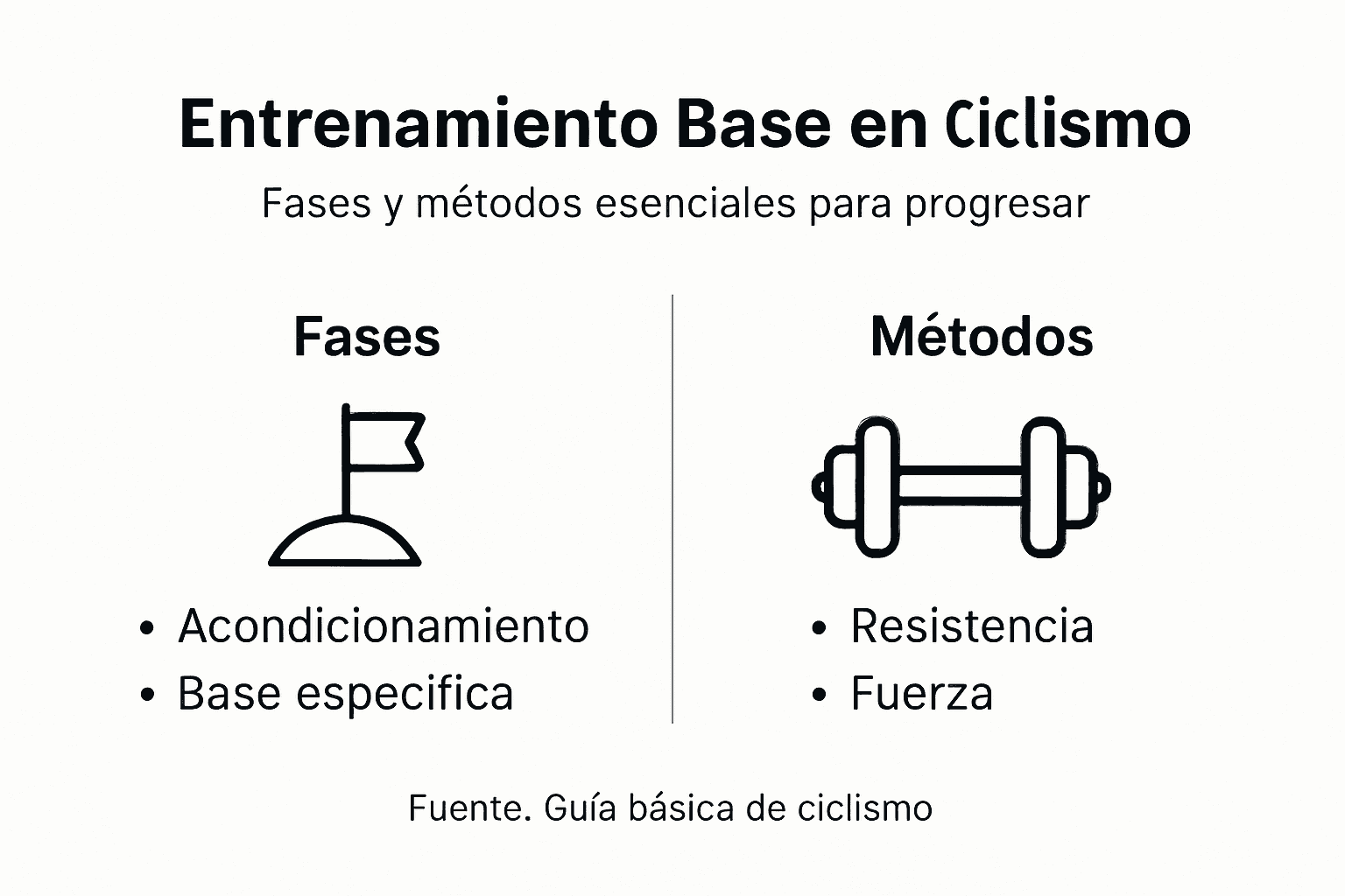 Guía visual sobre las etapas y métodos fundamentales del entrenamiento en ciclismo