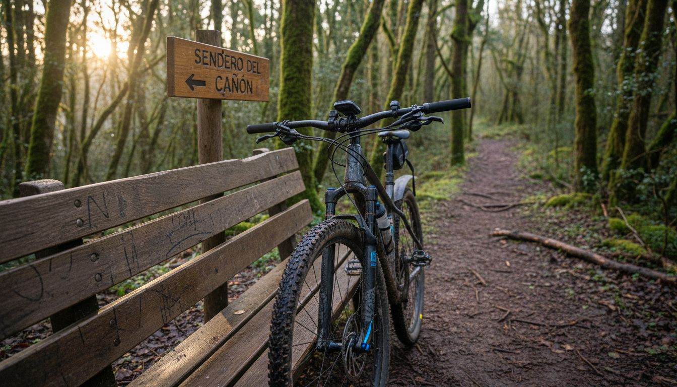 Recorrido en bicicleta de montaña por senderos rodeados de bosque