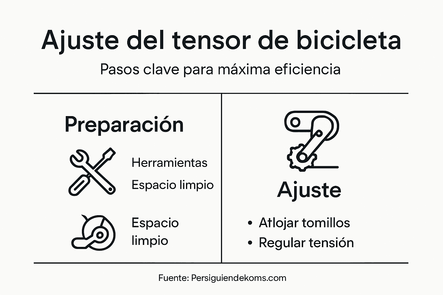 Infografía con los pasos esenciales para realizar un ajuste correcto del tensor
