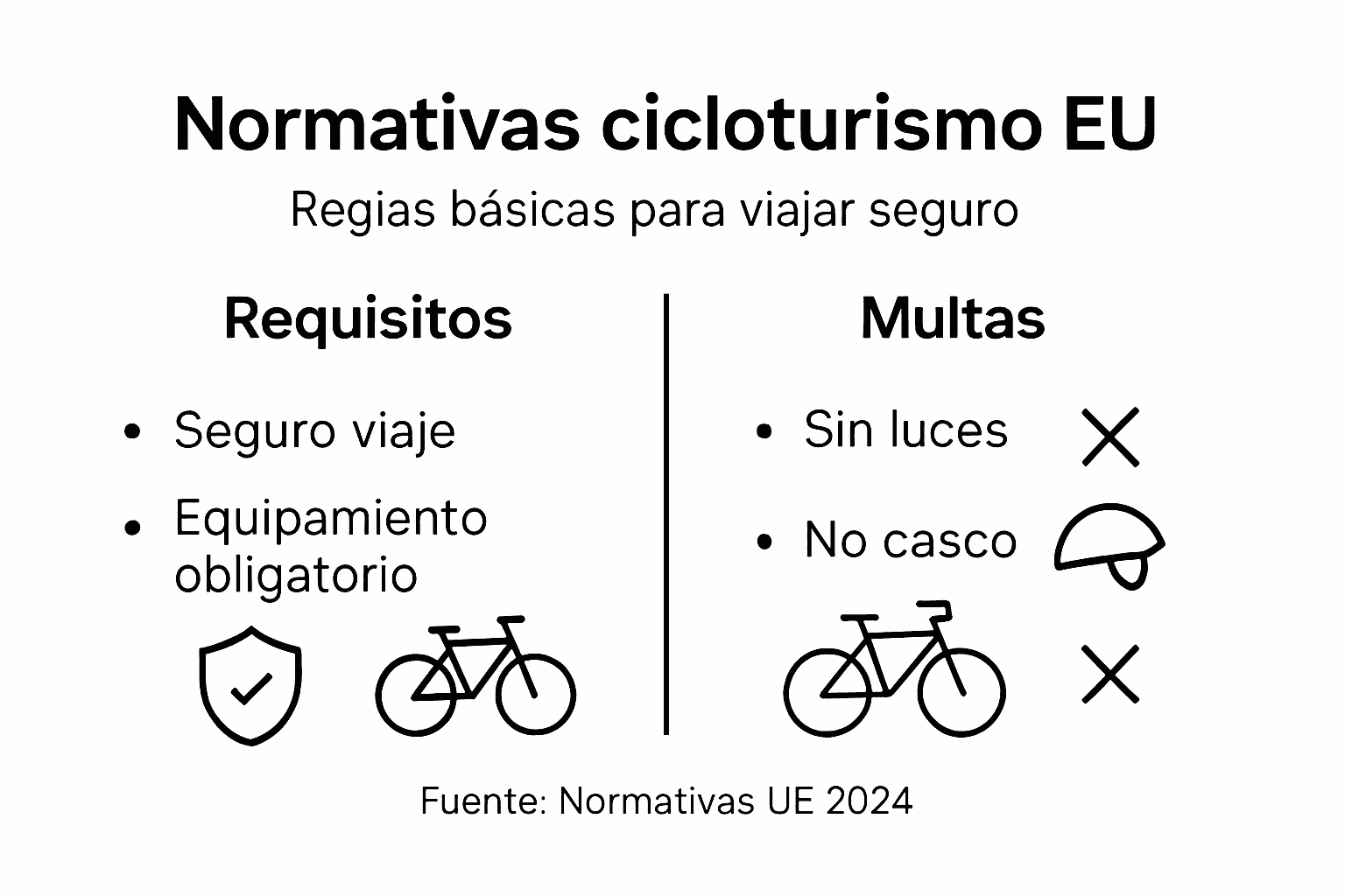 Resumen visual de las principales normas para practicar cicloturismo en Europa