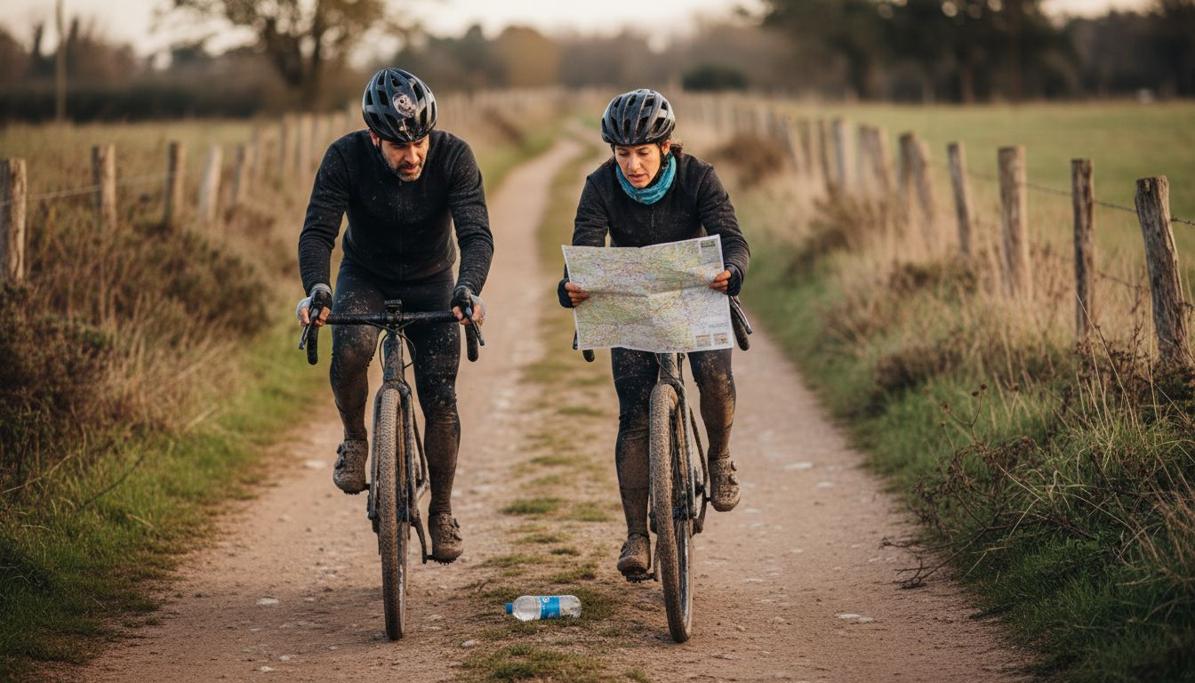 Aficionados al gravel recorriendo caminos rurales europeos