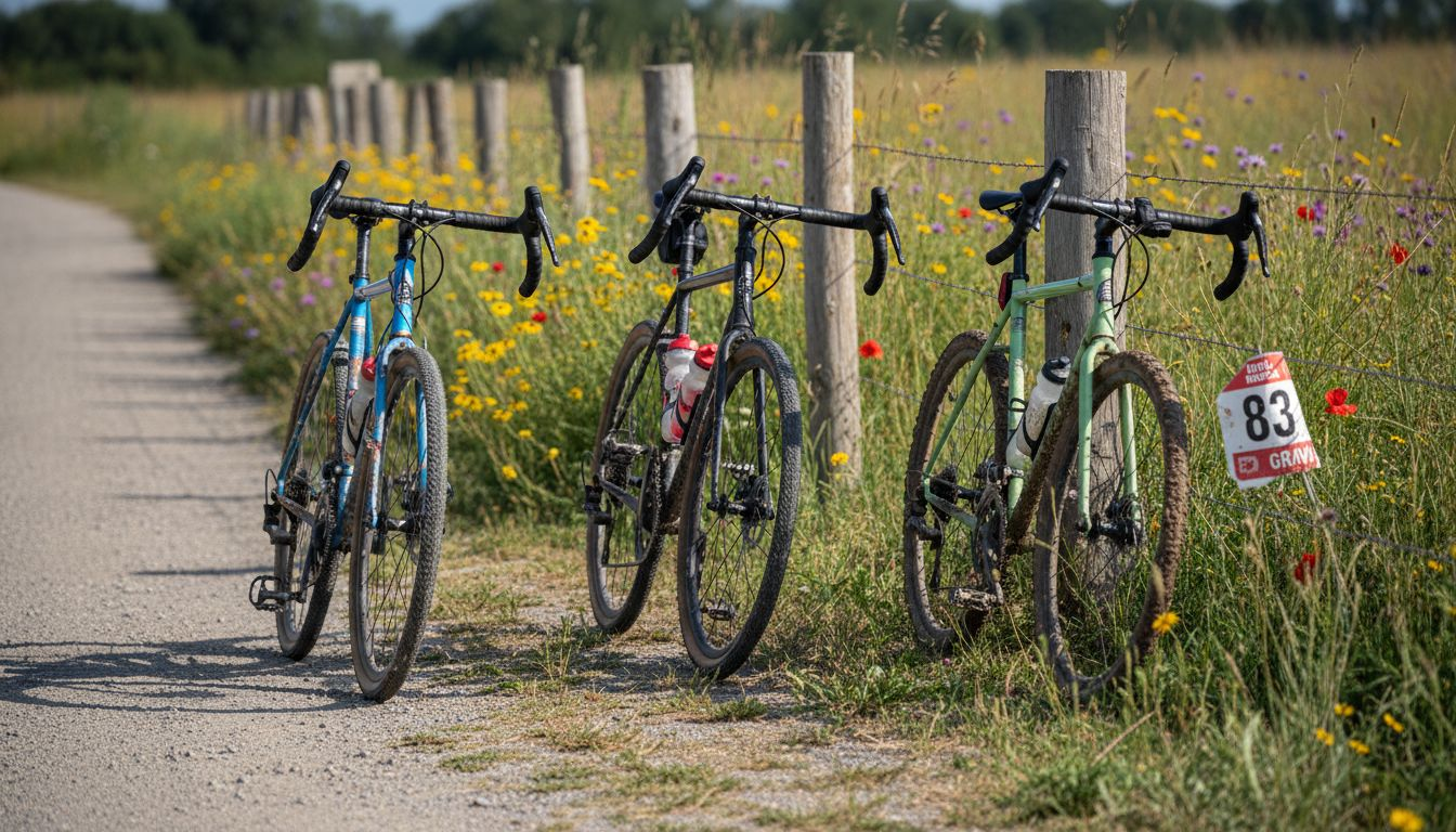 Tres bicicletas gravel, cada una con un cuadro distinto