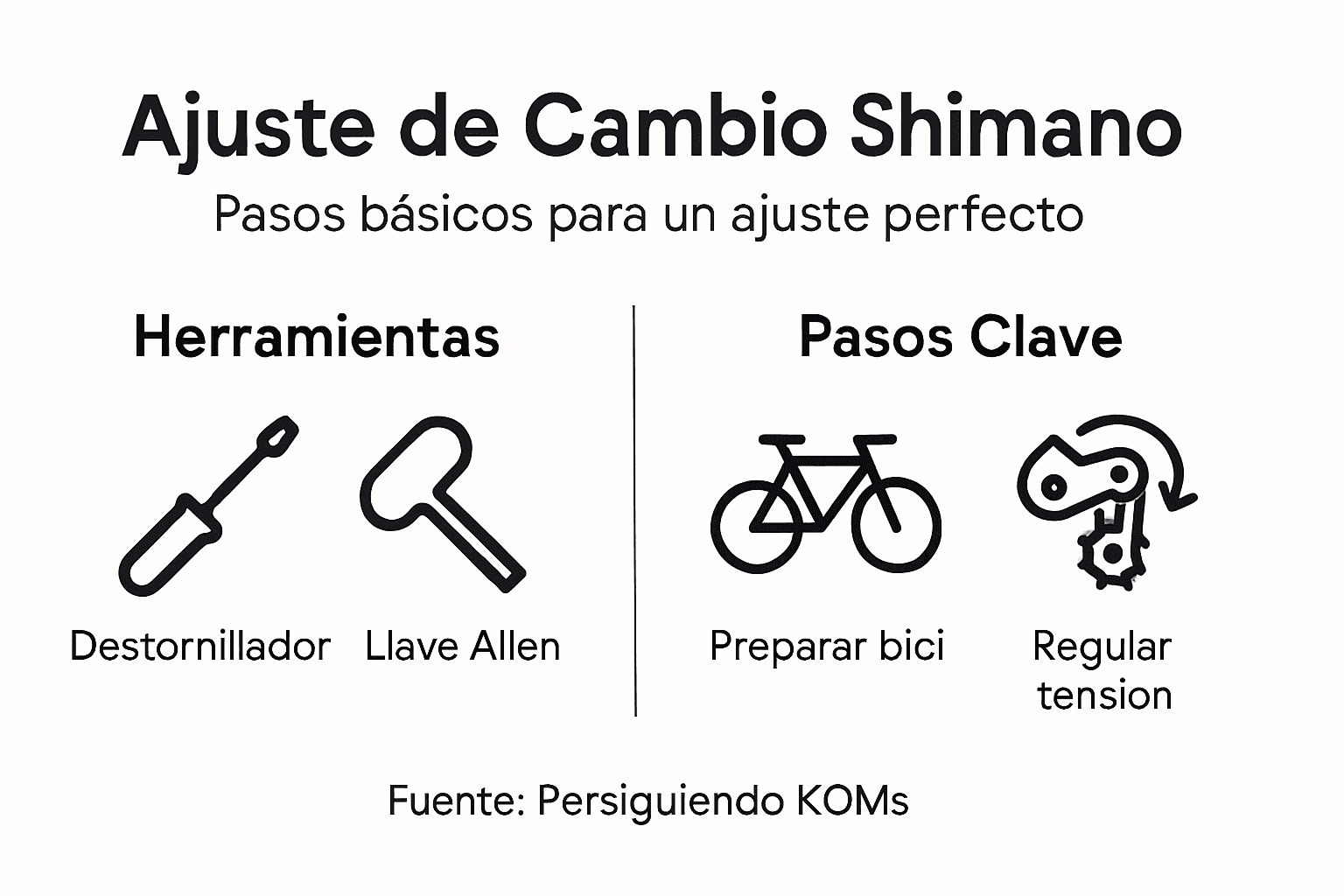 Guía visual con los pasos esenciales para poner a punto el cambio Shimano