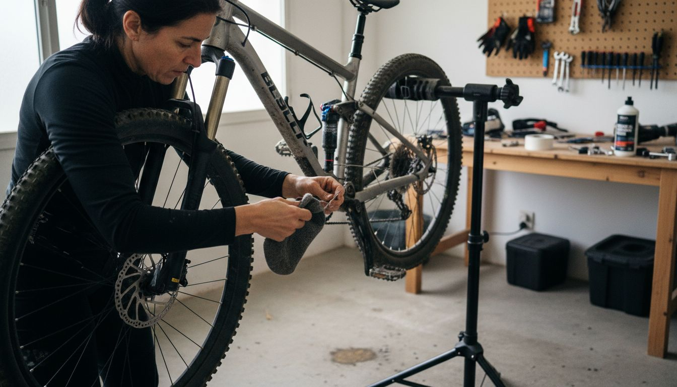 Una mujer revisa el estado de los cables del sistema descarrilador.