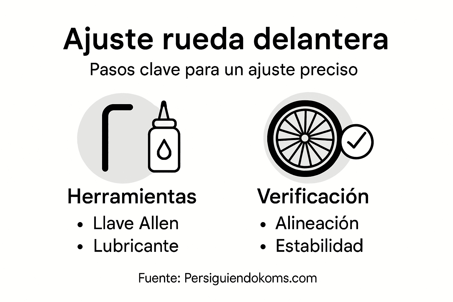 Guía visual con los pasos esenciales para ajustar la rueda