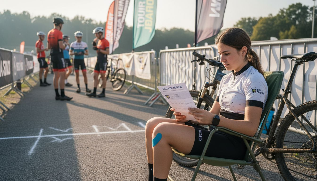Ciclista comprobando su póliza antes de arrancar la carrera