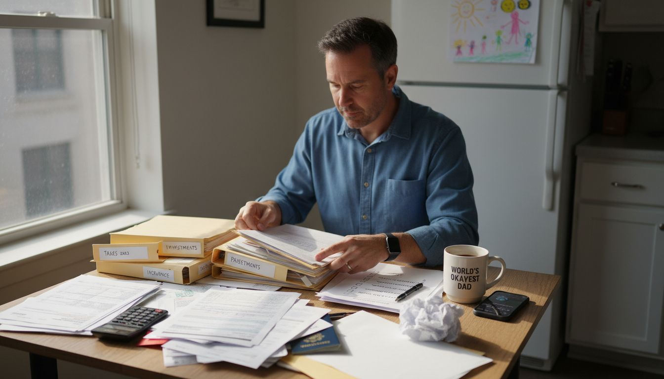 Person organizing divorce consultation document checklist