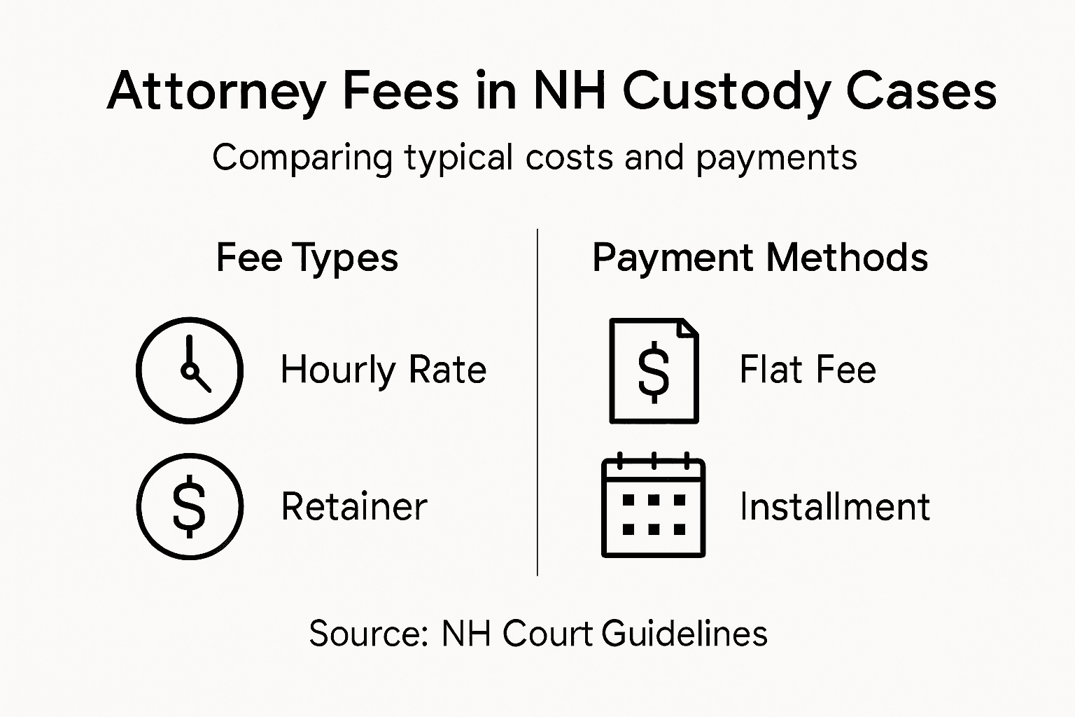Infographic showing attorney fees and payment types NH