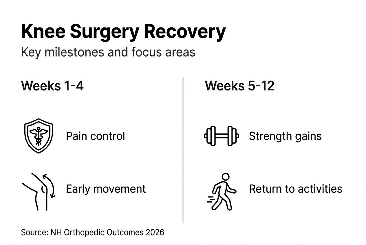 Infographic with knee surgery recovery milestones