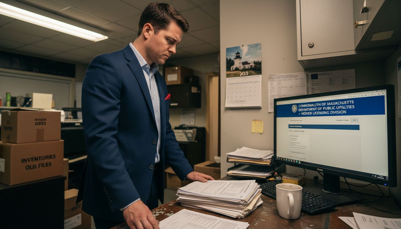 Inspector checking moving company license