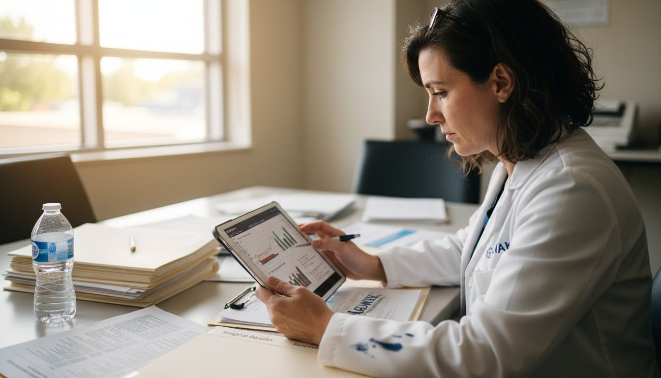 Doctor reviewing surgical outcome data