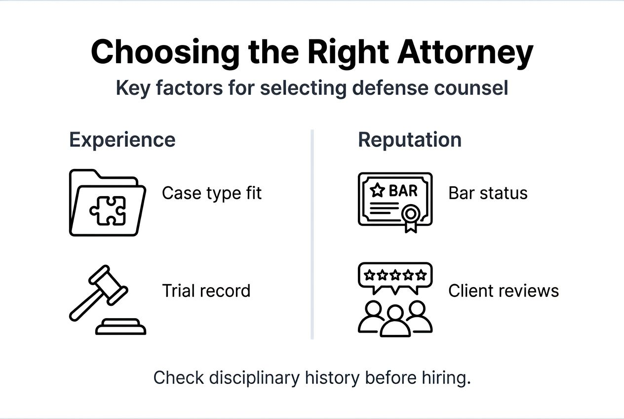 Infographic with factors for picking a criminal defense lawyer