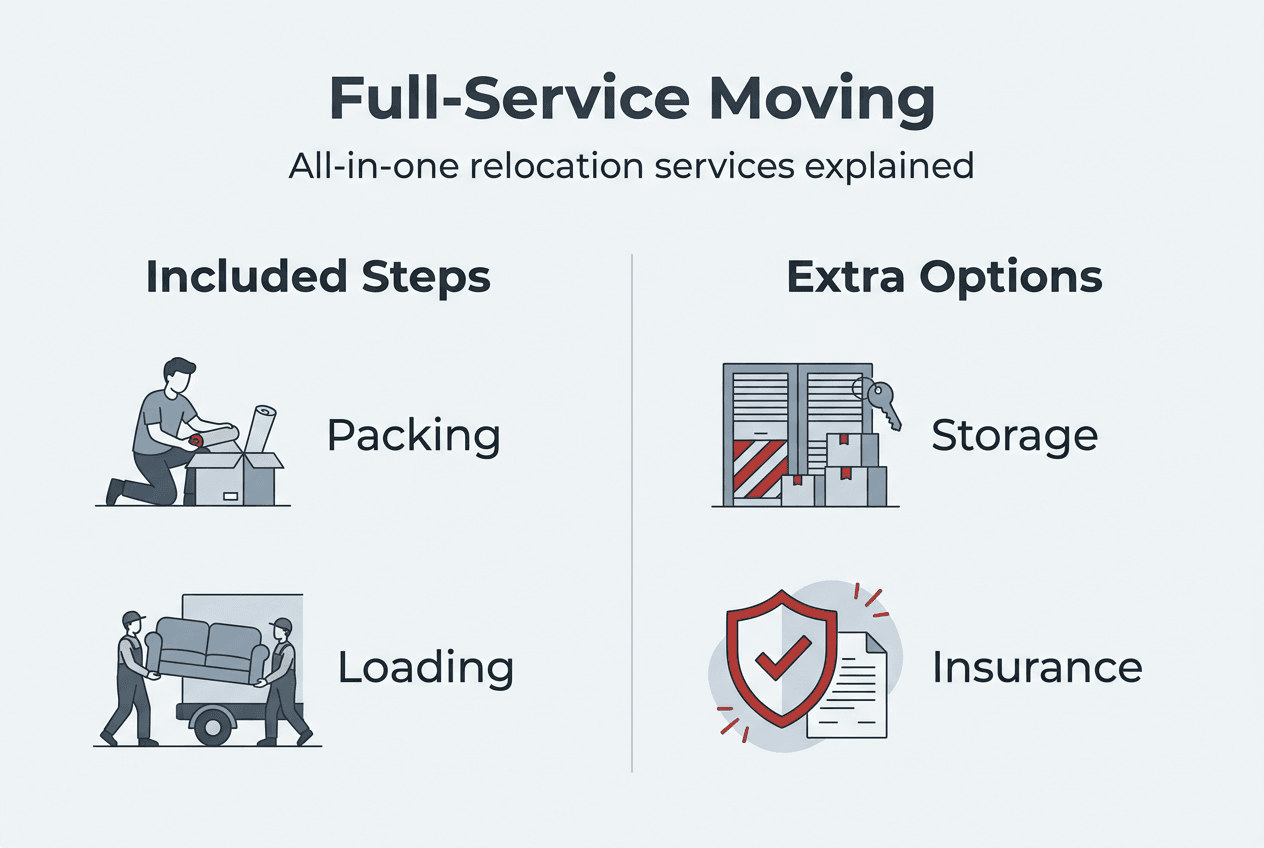 Infographic summarizing full-service moving steps