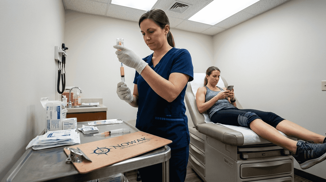 Nurse preparing PRP injection for knee patient