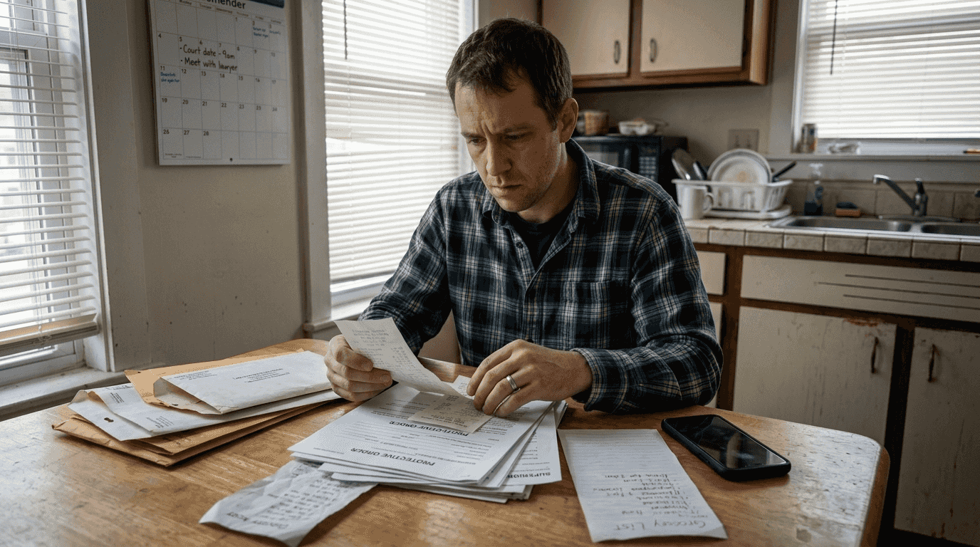 Person organizing protective order compliance documents