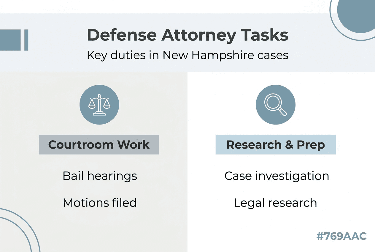 Infographic showing core defense attorney duties