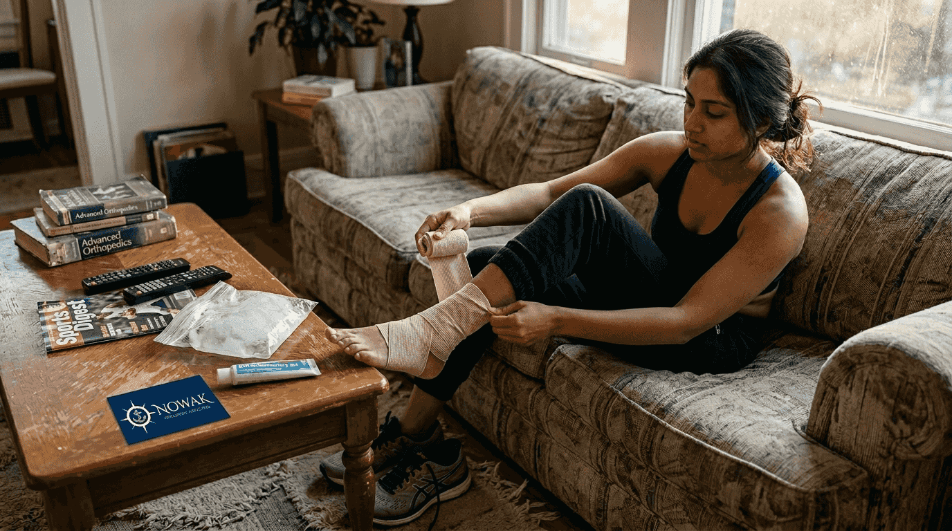 Wrapping ankle sprain with elastic bandage at home