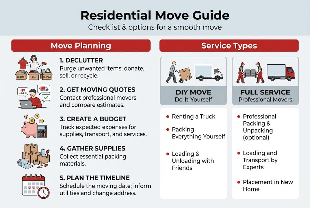 Infographic showing moving checklist and service types