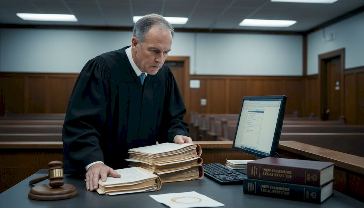 Judge overseeing protective order case in courtroom
